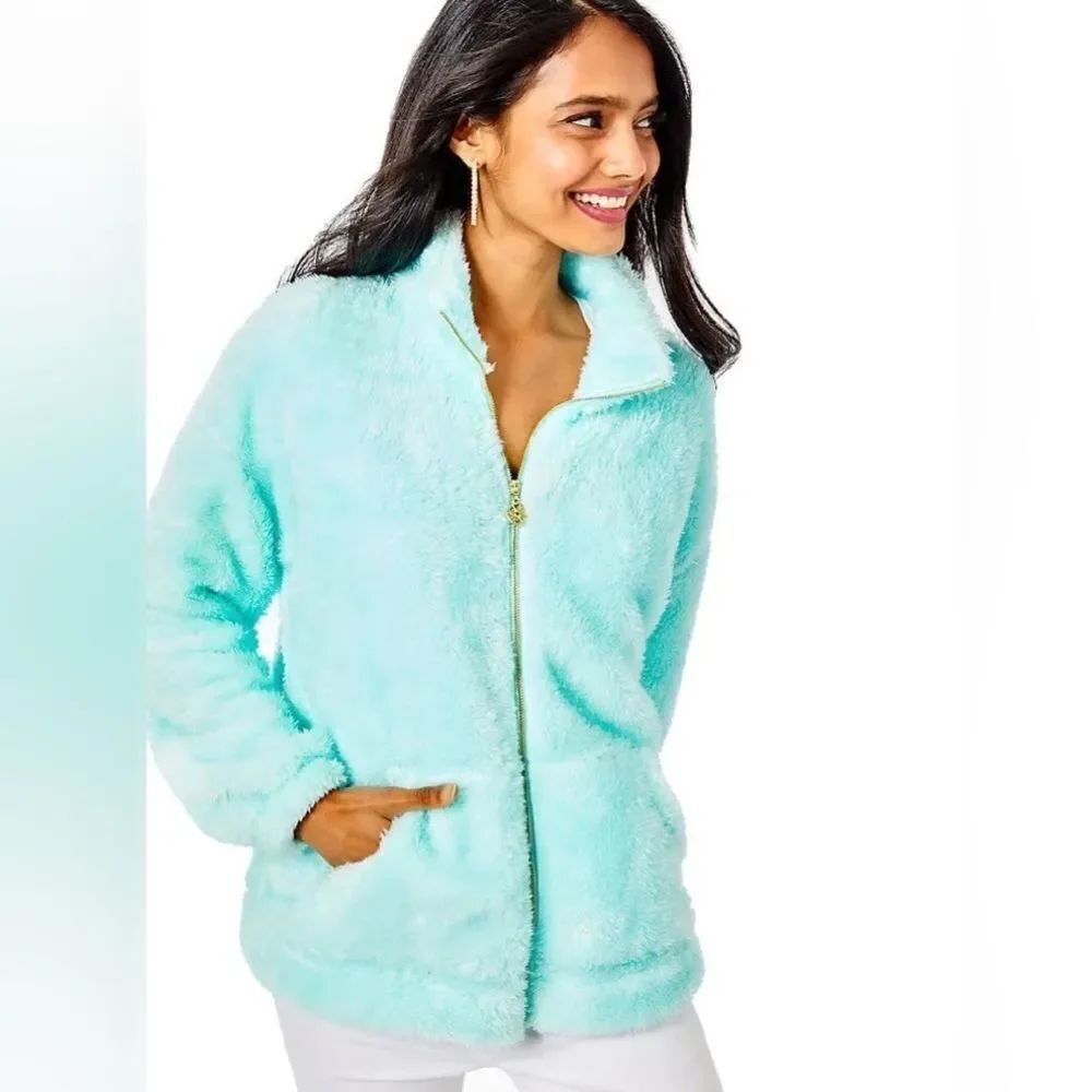 Lilly Pulitzer Blue Barkley Sherpa Zip-Up Jacket size L